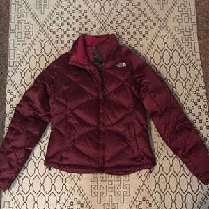 North face burgundy puffer winter jacket
